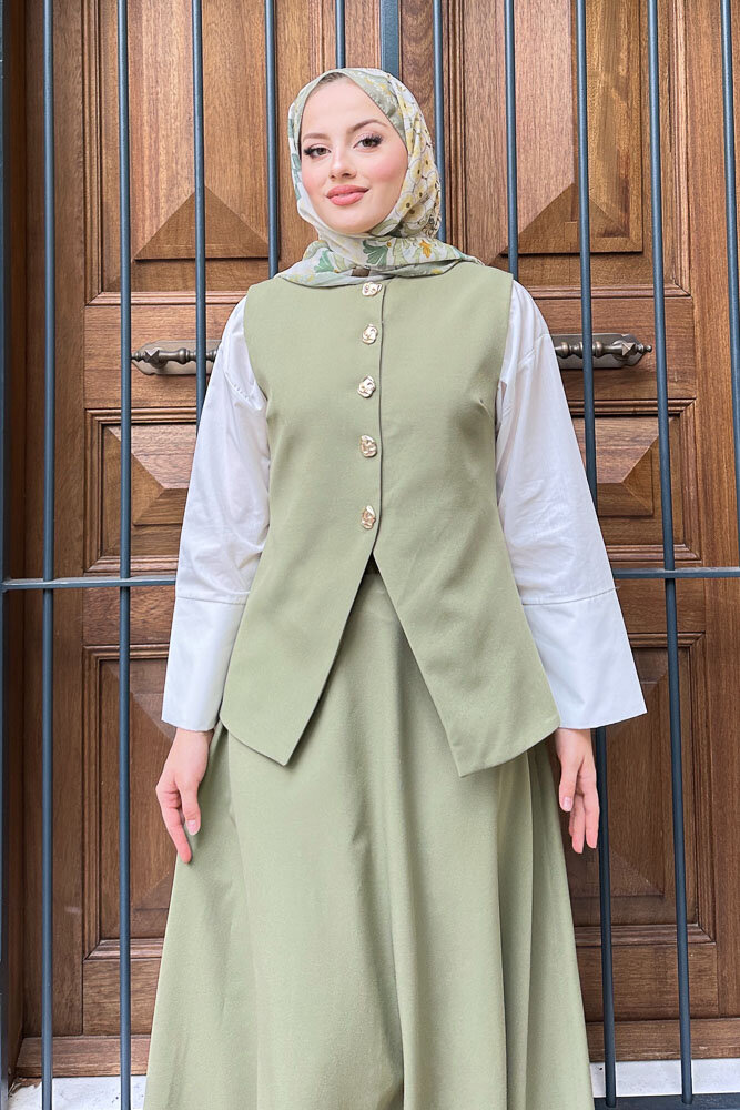 Sean Düğmeli Yelekli Takım - Yağ Yeşili - 8