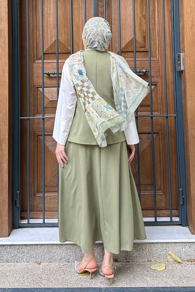 Sean Düğmeli Yelekli Takım - Yağ Yeşili - LİNE (5)