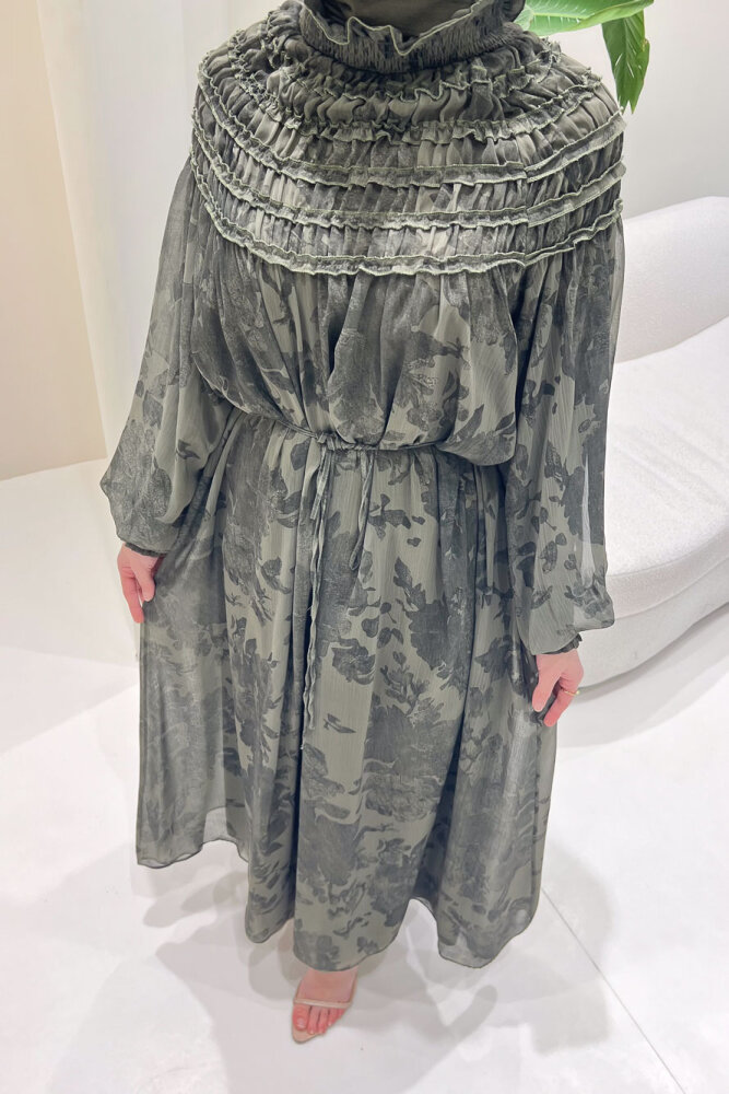 Selvera Gipeli Bağlamalı Elbise - Haki - 4