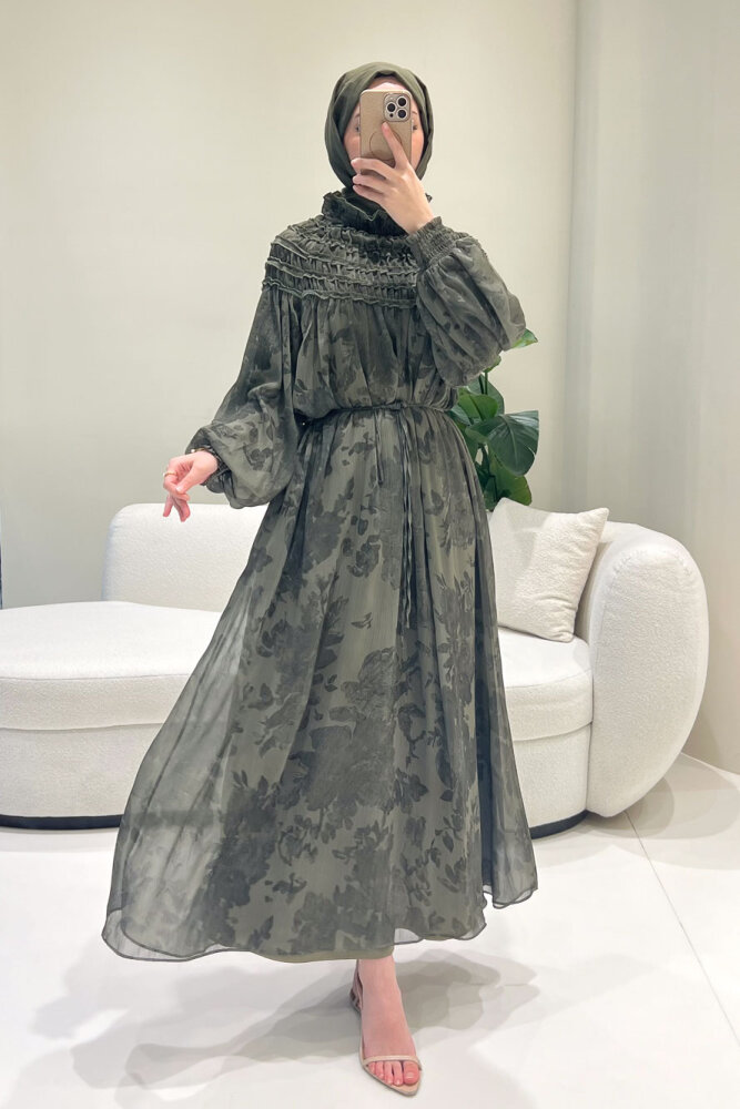 Selvera Gipeli Bağlamalı Elbise - Haki - HEWES (0)