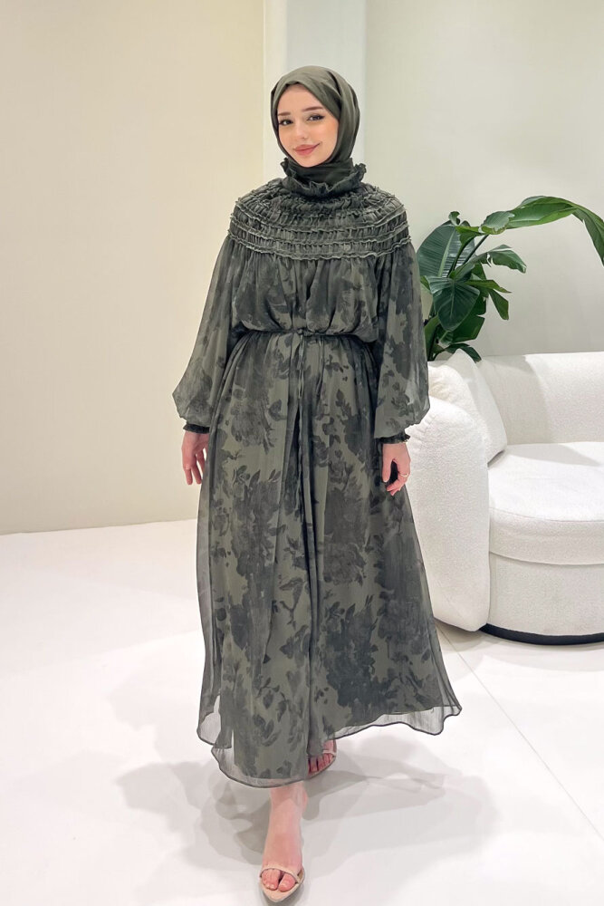 Selvera Gipeli Bağlamalı Elbise - Haki - 10