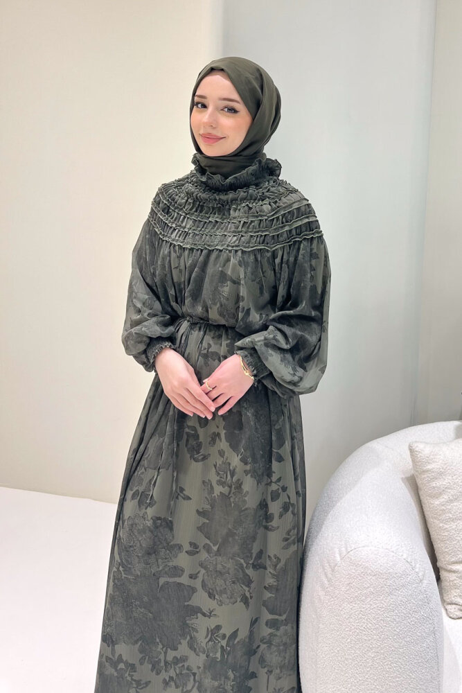 Selvera Gipeli Bağlamalı Elbise - Haki - HEWES (2)