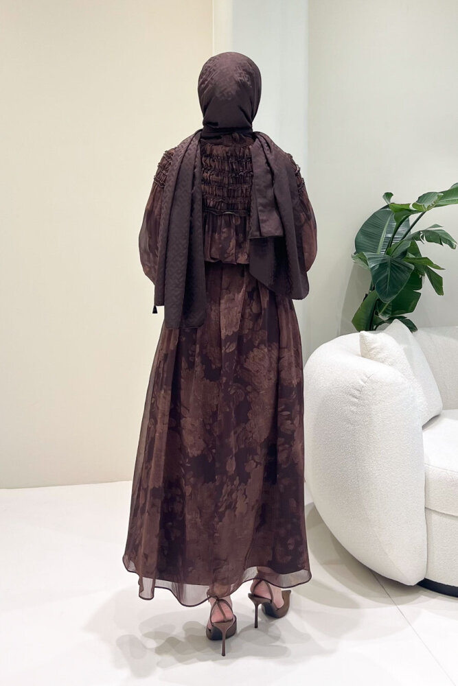 Selvera Gipeli Bağlamalı Elbise - Kahverengi - 8