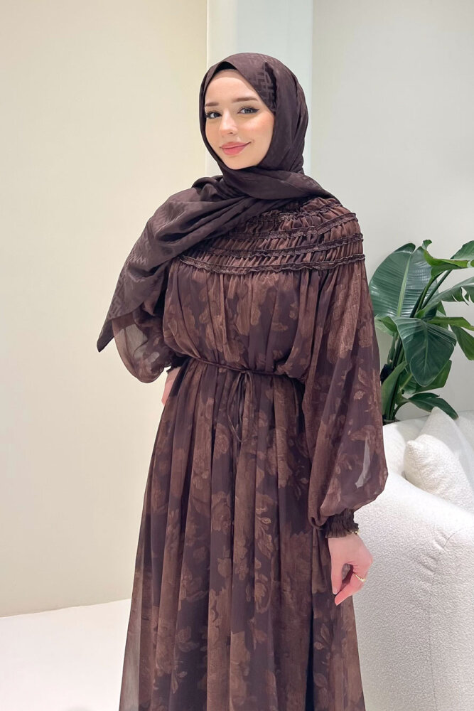 Selvera Gipeli Bağlamalı Elbise - Kahverengi - 2