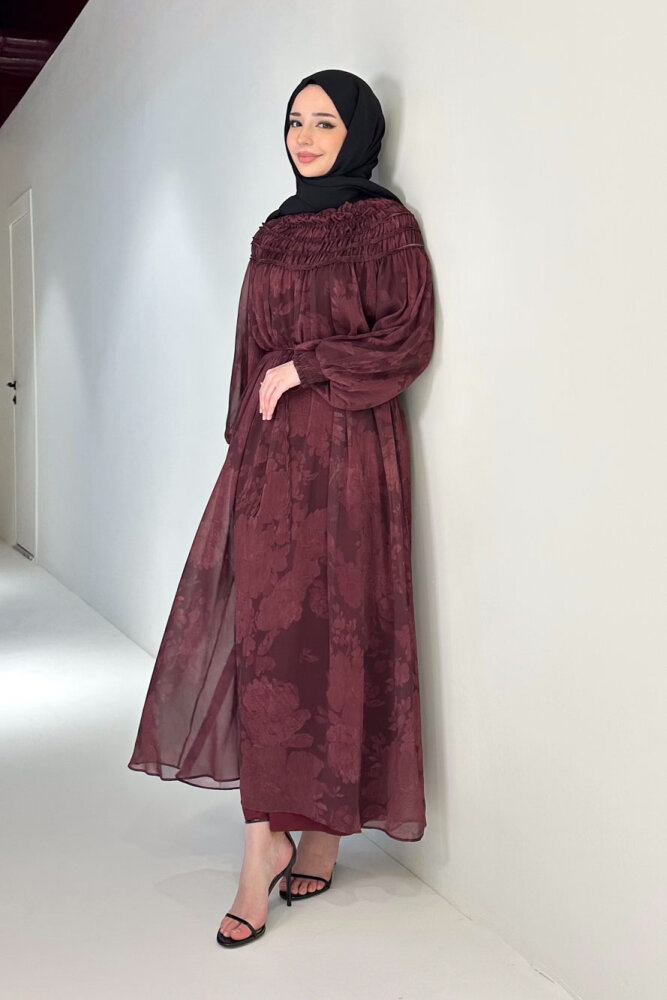 Selvera Gipeli Bağlamalı Elbise - Mürdüm - 7