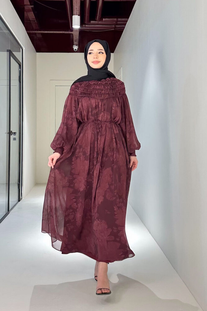 Selvera Gipeli Bağlamalı Elbise - Mürdüm - HEWES (0)