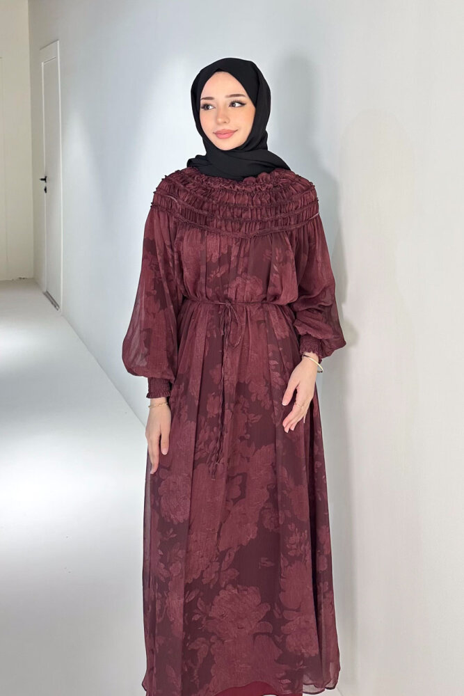 Selvera Gipeli Bağlamalı Elbise - Mürdüm - HEWES (2)