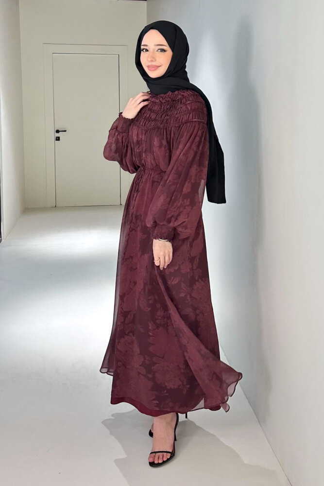 Selvera Gipeli Bağlamalı Elbise - Mürdüm - HEWES (1)