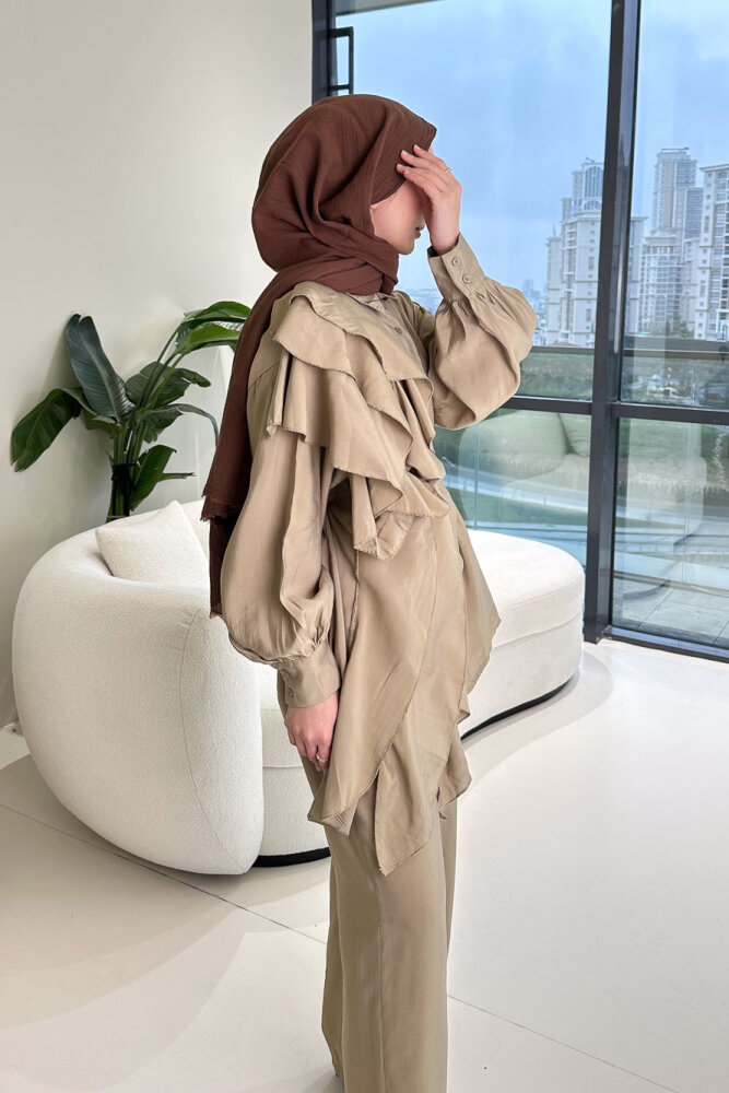 Chic Volan Detaylı Pantolon Takım - Haki - ENMA (4)