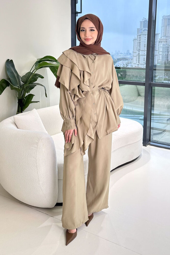 Chic Volan Detaylı Pantolon Takım - Haki - 2