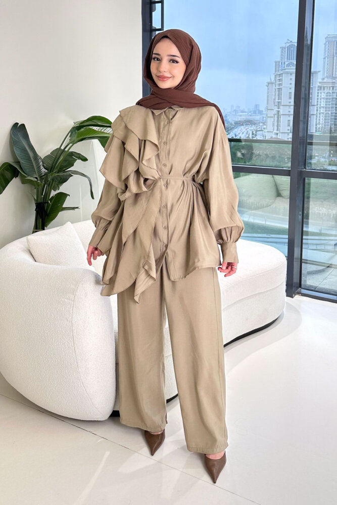 Chic Volan Detaylı Pantolon Takım - Haki - 4