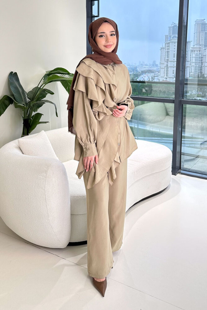 Chic Volan Detaylı Pantolon Takım - Haki - 3