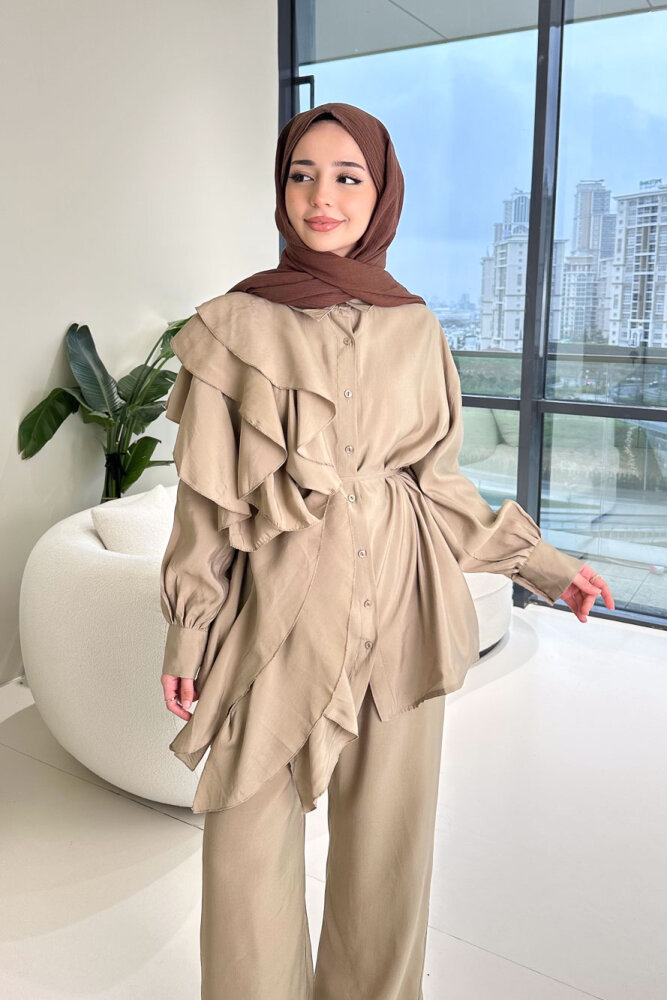 Chic Volan Detaylı Pantolon Takım - Haki 