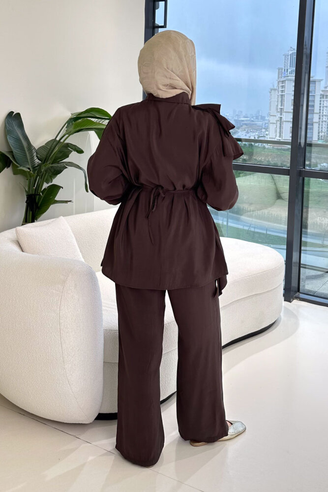 Chic Volan Detaylı Pantolon Takım - Kahverengi - 6