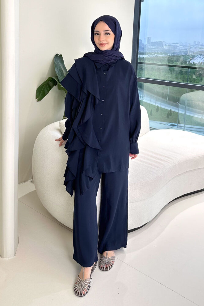 Chic Volan Detaylı Pantolon Takım - Lacivert - ENMA (1)