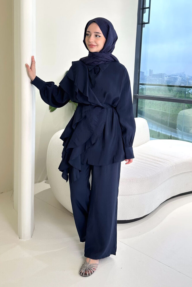 Chic Volan Detaylı Pantolon Takım - Lacivert - ENMA (3)
