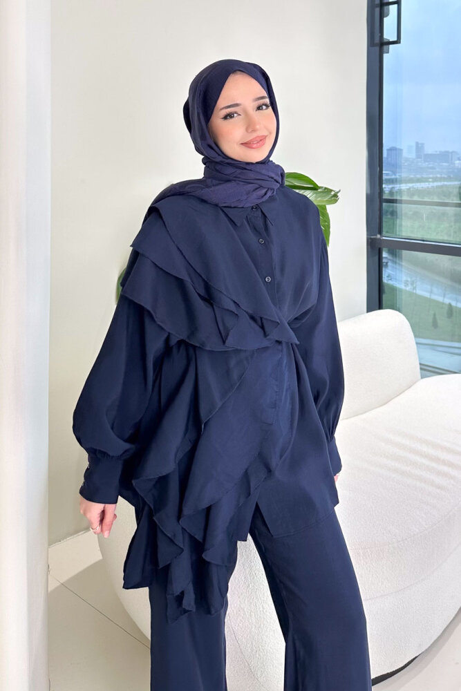 Chic Volan Detaylı Pantolon Takım - Lacivert - 3