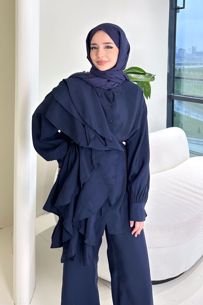 Chic Volan Detaylı Pantolon Takım - Lacivert - ENMA (4)