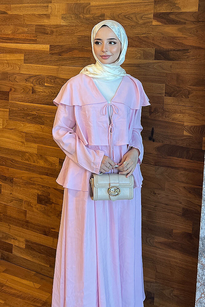 Serelia Volanlı Fiyonk Detaylı Hırkalı Etek Takım - Pembe 