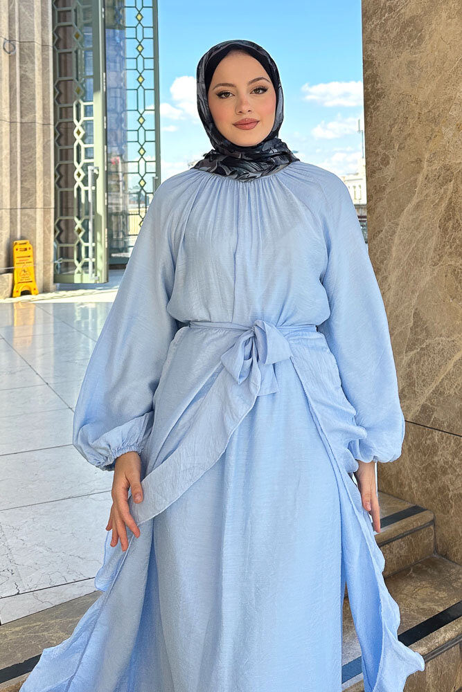 Seyyar Etekli Tül Elbise - Mavi - 3