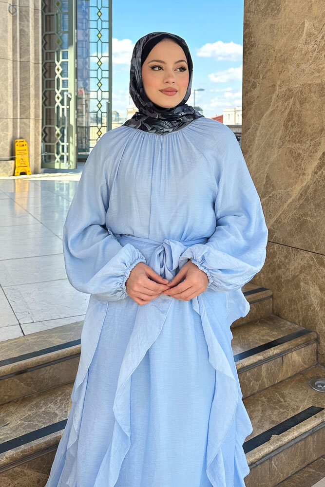 Seyyar Etekli Tül Elbise - Mavi - 5