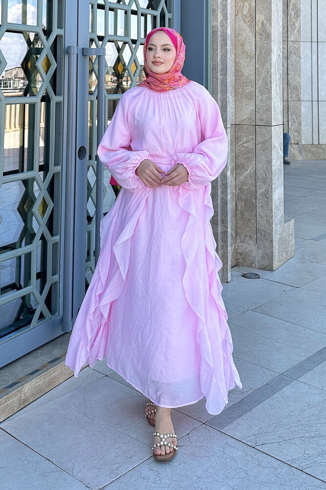 Seyyar Etekli Tül Elbise - Pembe - ENMA (3)