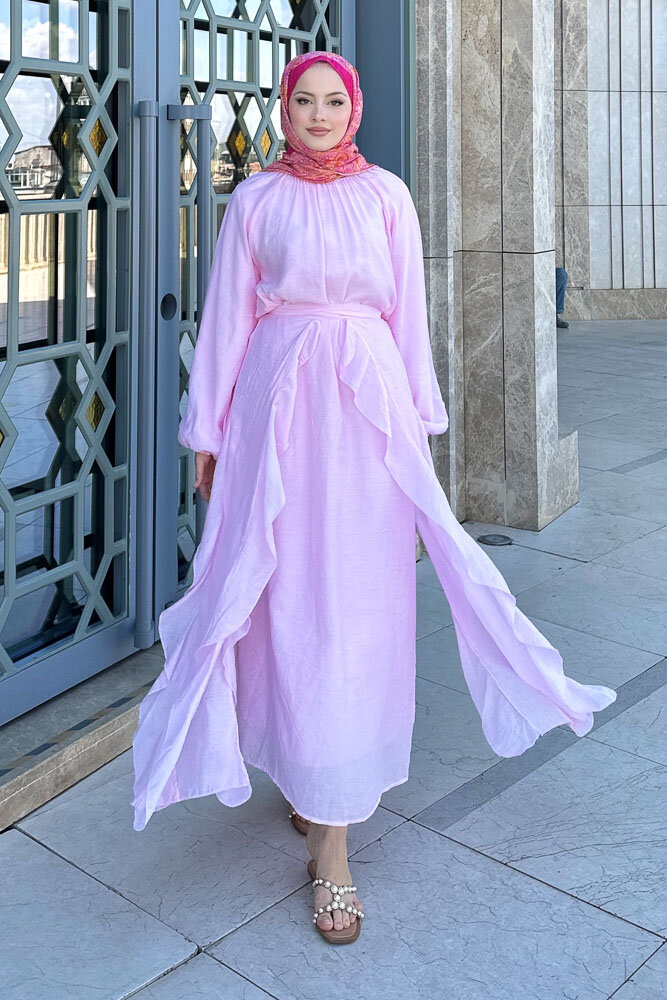 Seyyar Etekli Tül Elbise - Pembe - ENMA (1)