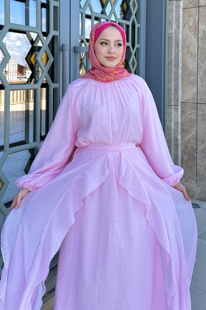 Seyyar Etekli Tül Elbise - Pembe - 6