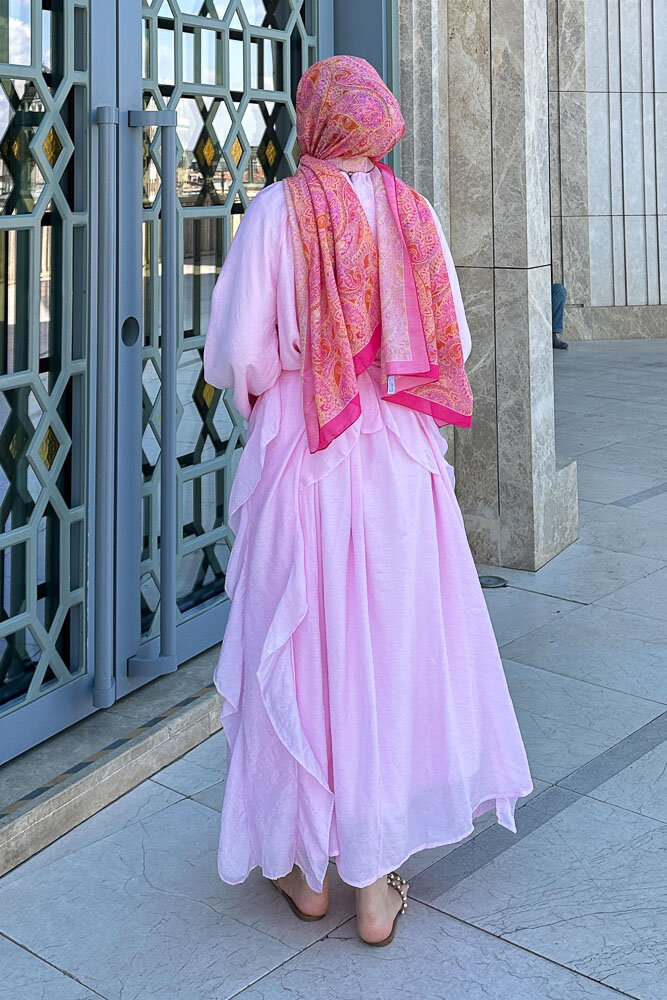 Seyyar Etekli Tül Elbise - Pembe - 7