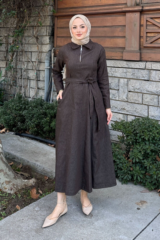 Wave Kot Elbise - Kahverengi - 7