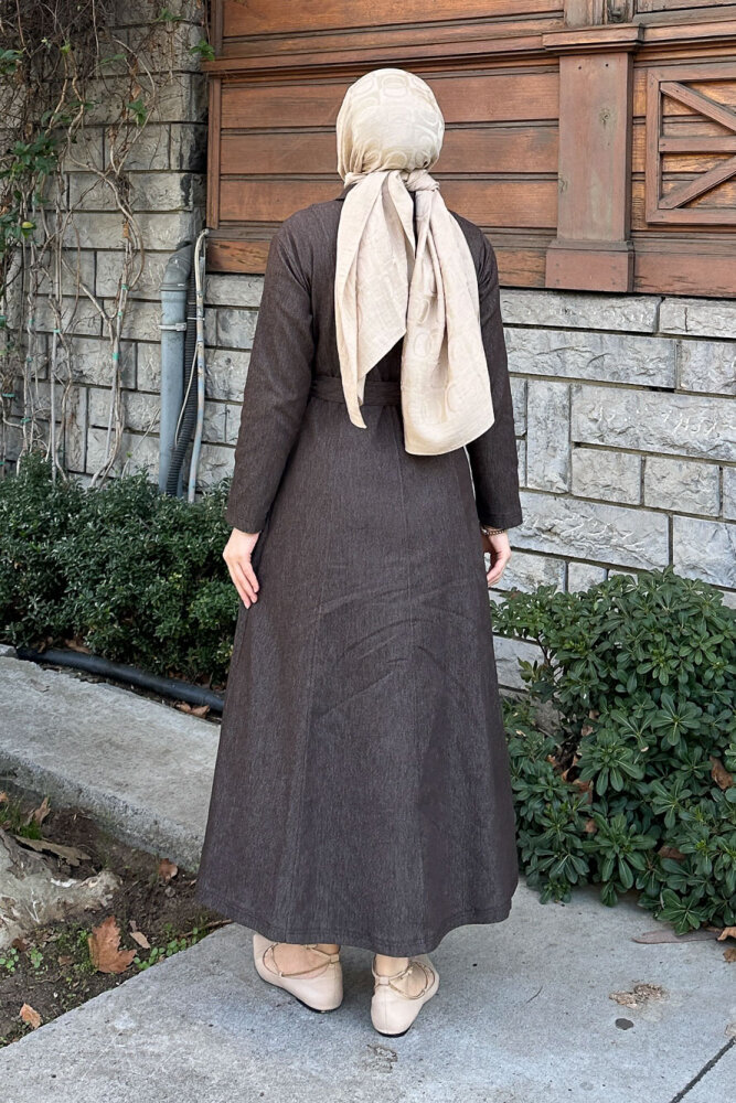 Wave Kot Elbise - Kahverengi - 8