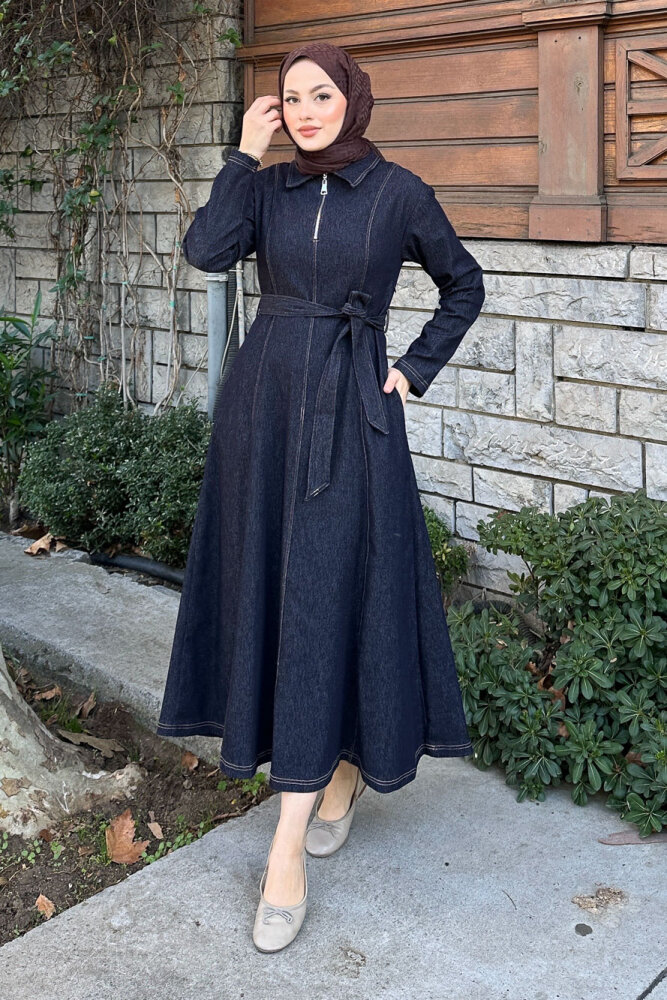 Wave Kot Elbise - Lacivert - 1