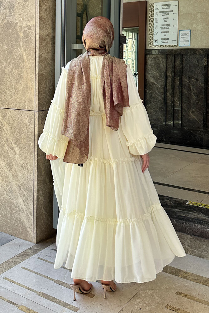 Şifon Fırfırlı Elbise - Sarı - HENZA (4)