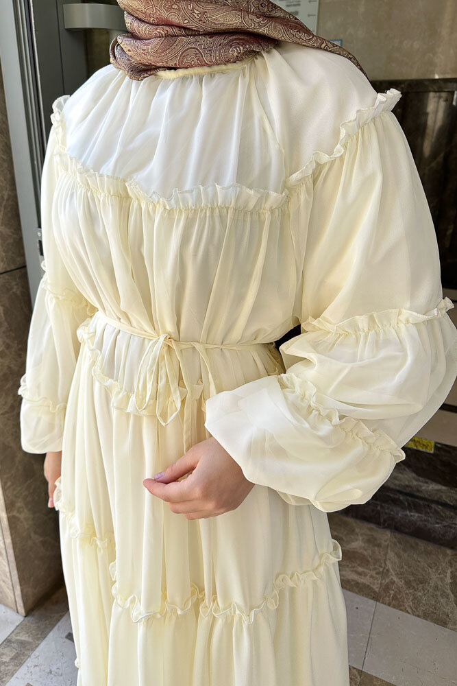 Şifon Fırfırlı Elbise - Sarı - HENZA (5)