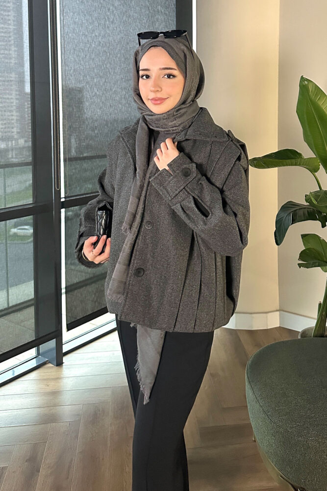 Snowfall Düğmeli Kısa Kaban - Antrasit - ALLMİSS (4)