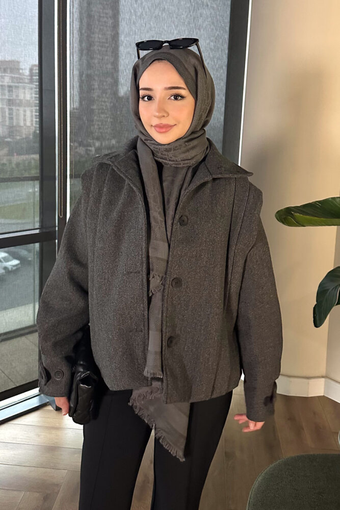 Snowfall Düğmeli Kısa Kaban - Antrasit - 7