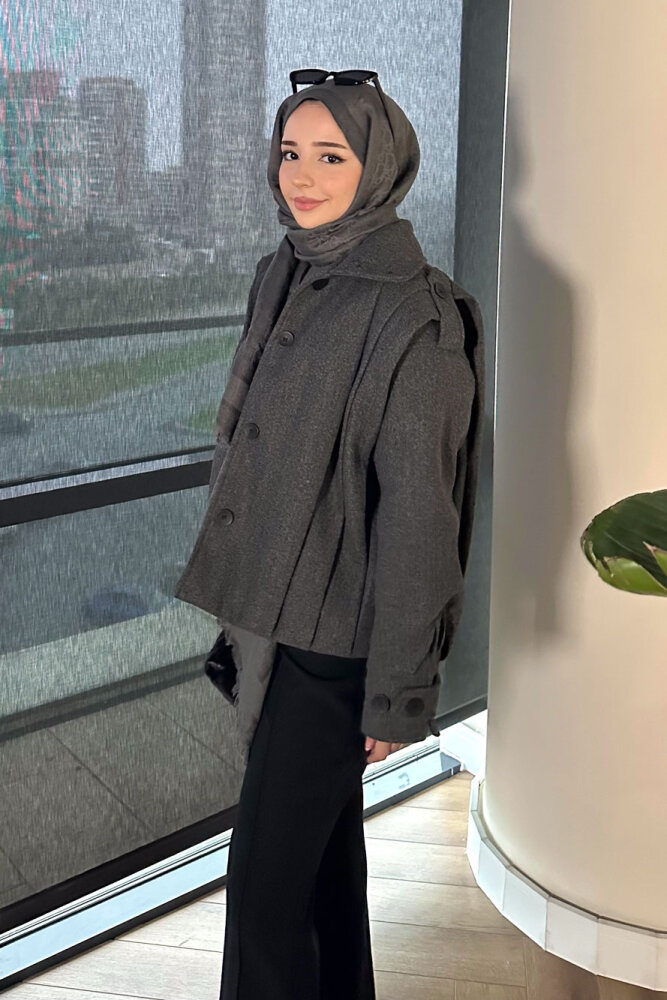 Snowfall Düğmeli Kısa Kaban - Antrasit - 8