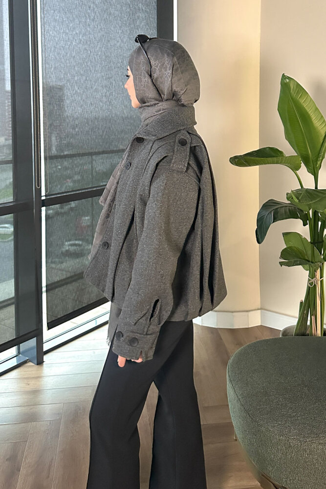 Snowfall Düğmeli Kısa Kaban - Antrasit - 1