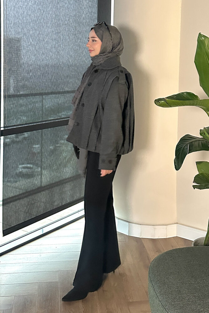 Snowfall Düğmeli Kısa Kaban - Antrasit - 6