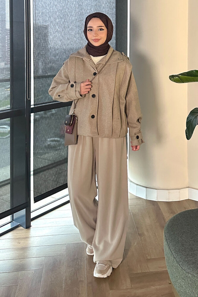 Snowfall Düğmeli Kısa Kaban - Bej - ALLMİSS (4)