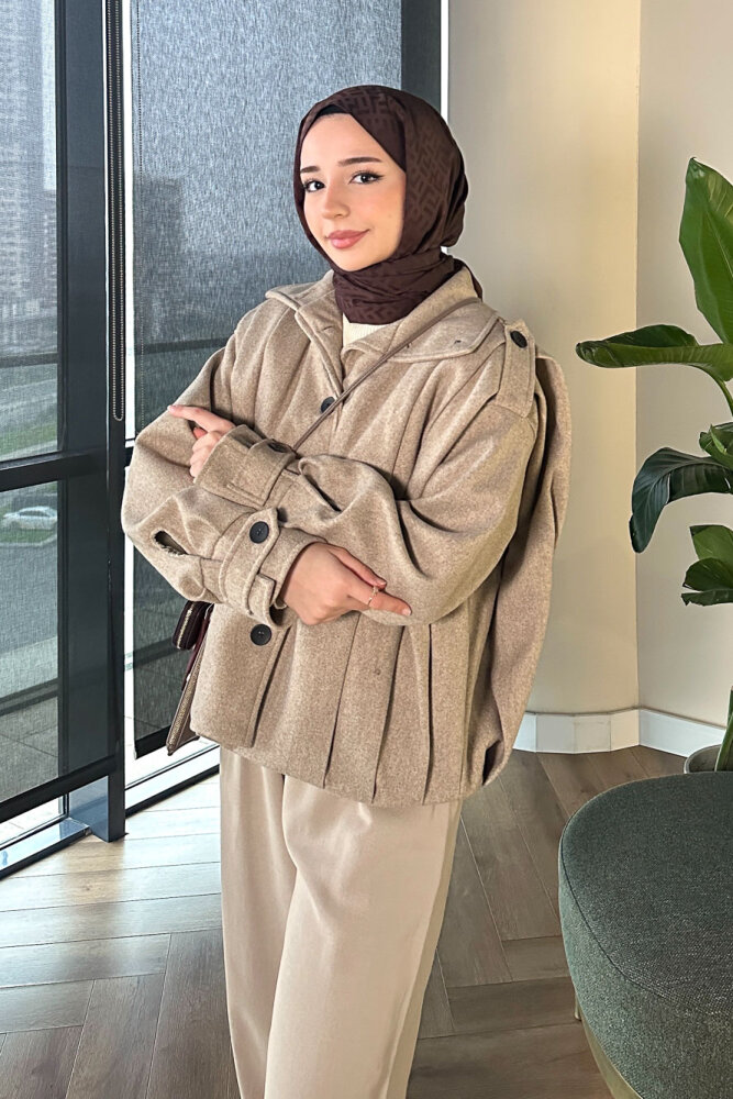 Snowfall Düğmeli Kısa Kaban - Bej - ALLMİSS (5)