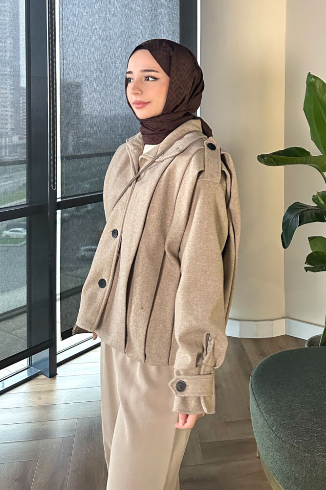 Snowfall Düğmeli Kısa Kaban - Bej - ALLMİSS (1)