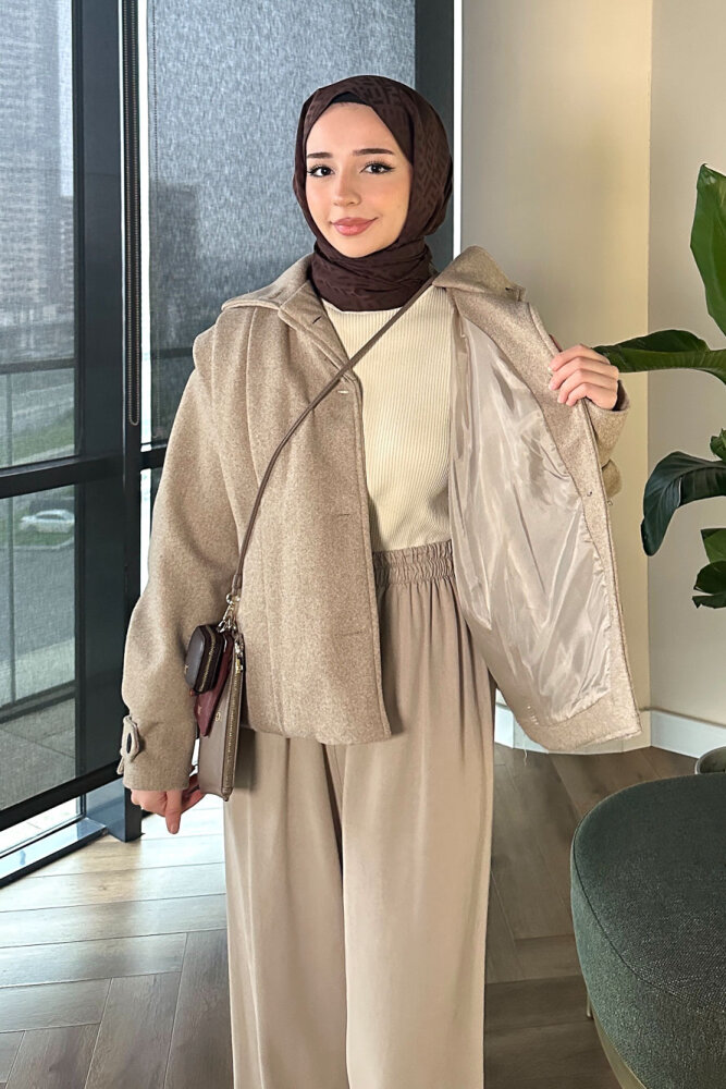 Snowfall Düğmeli Kısa Kaban - Bej - ALLMİSS (2)