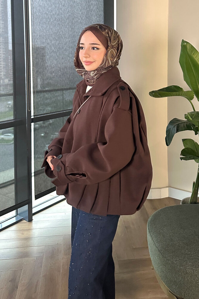 Snowfall Düğmeli Kısa Kaban - Kahverengi - 3