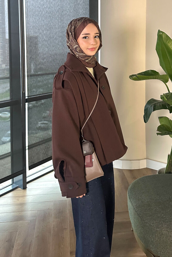 Snowfall Düğmeli Kısa Kaban - Kahverengi - 8