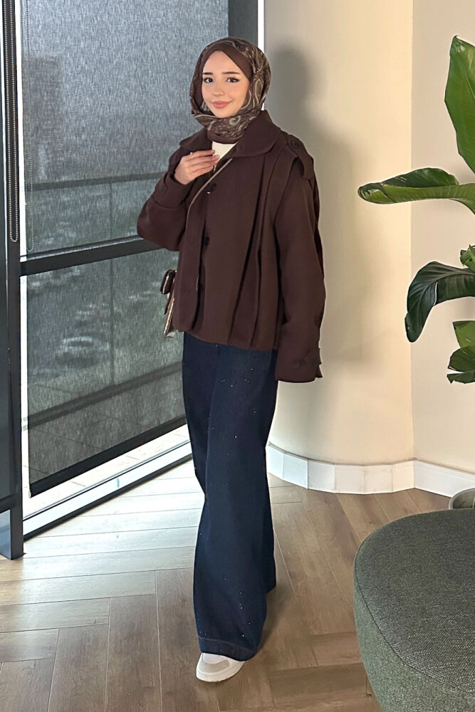 Snowfall Düğmeli Kısa Kaban - Kahverengi - 6