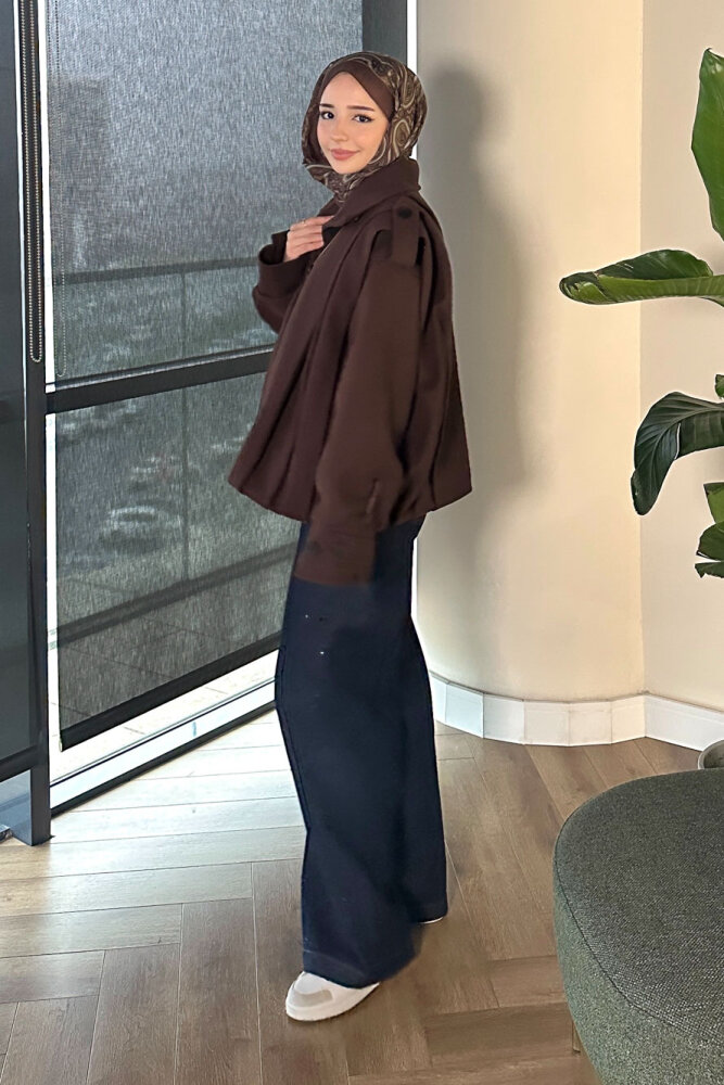 Snowfall Düğmeli Kısa Kaban - Kahverengi - 2