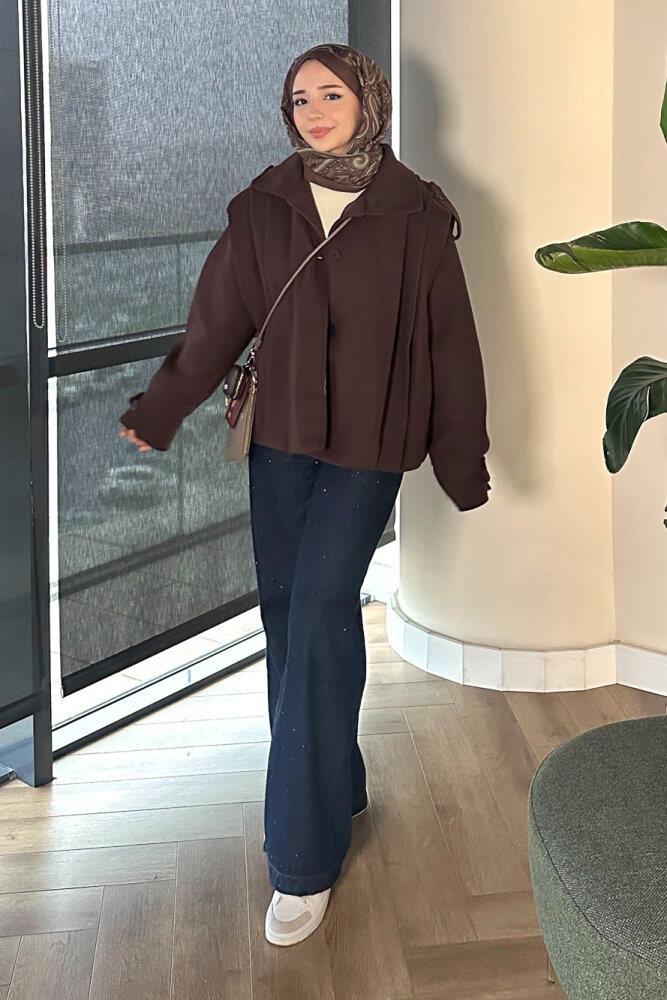 Snowfall Düğmeli Kısa Kaban - Kahverengi - 1