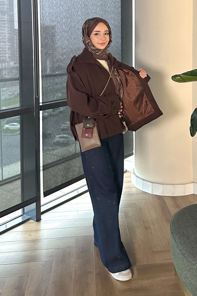 Snowfall Düğmeli Kısa Kaban - Kahverengi - ALLMİSS (3)