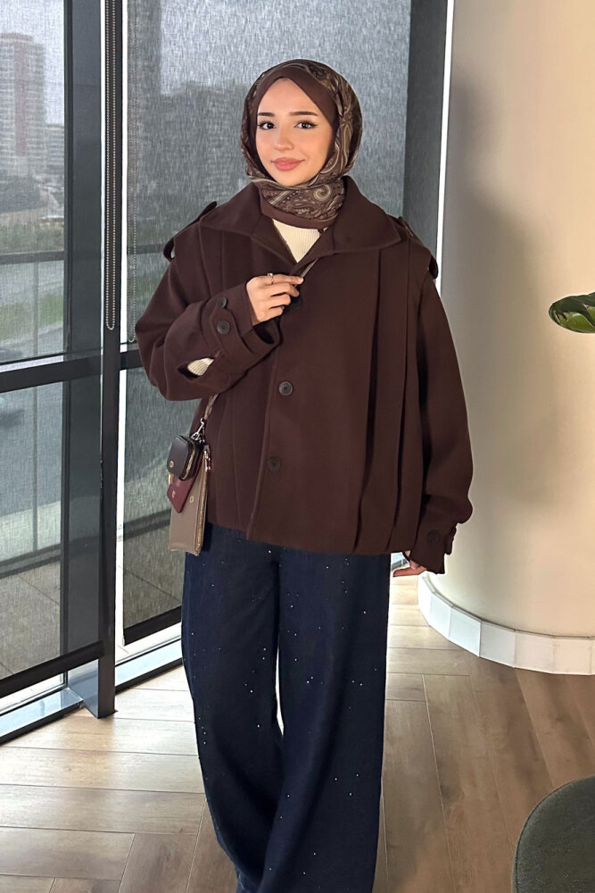 Snowfall Düğmeli Kısa Kaban - Kahverengi - ALLMİSS (4)